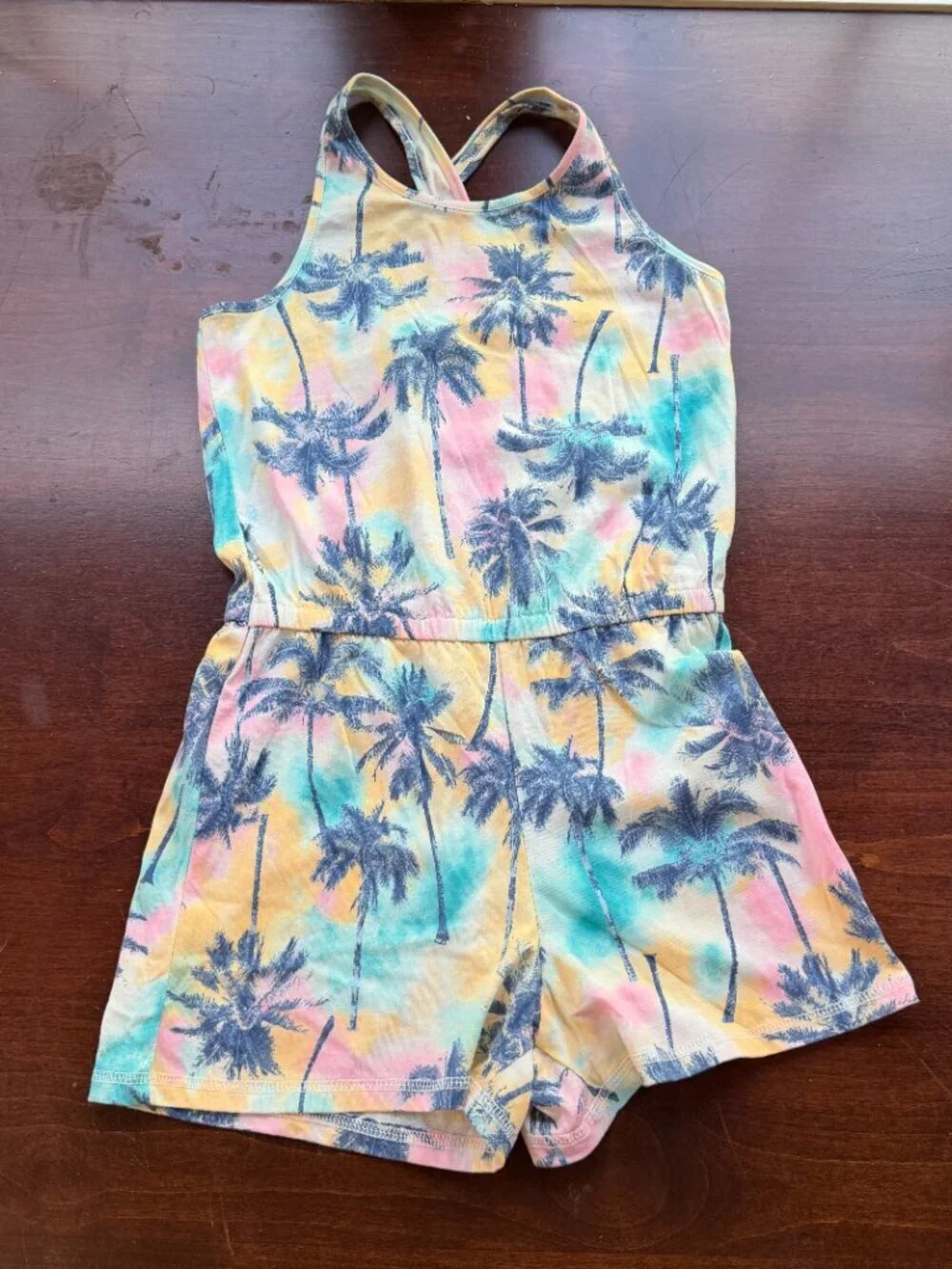 OLD NAVY Palm Tree Shorts Romper T Shirt Knit Size 8